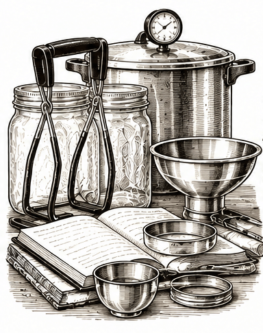 Vintage black and white illustration of a cast iron skillet meal for Cook It