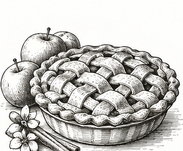 Vintage black and white illustration of a cast iron skillet meal for Cook It
