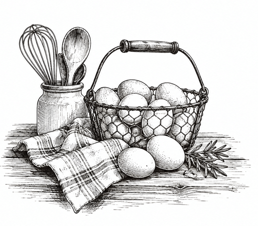 Homestead poultry and eggs illustration